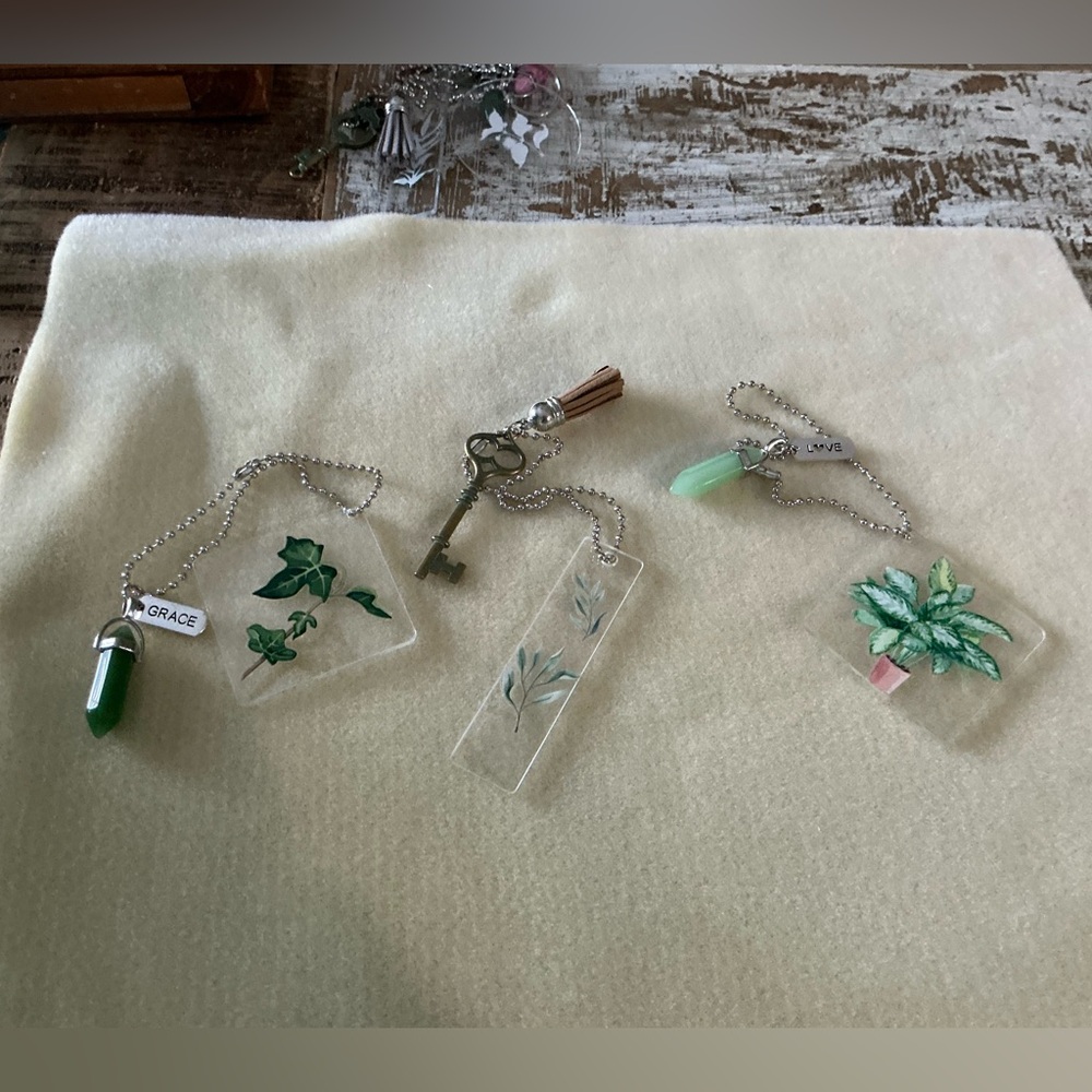 Set of 3 handmade rearview mirror hangars.  Chain is 10”